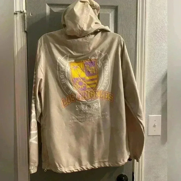 Mens Rue 21 windbreaker jacket with hood (no drawstring) graphics pockets size M - Picture 9 of 15